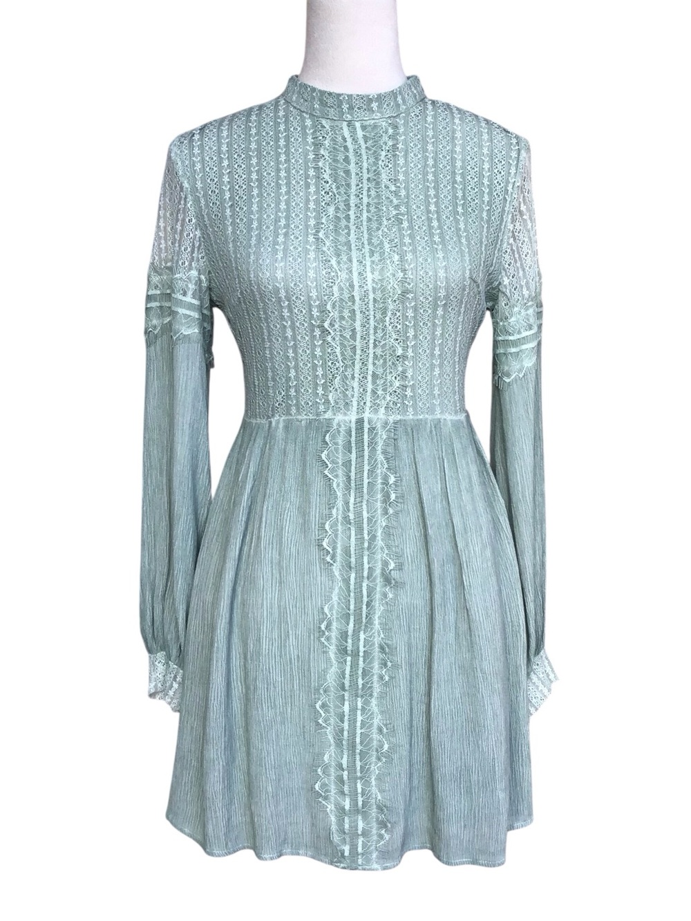 Altar’d State Lace Trim Long Sleeve Mini Dress